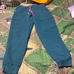 Figs Teal Track Joggers with Pink Drawstring